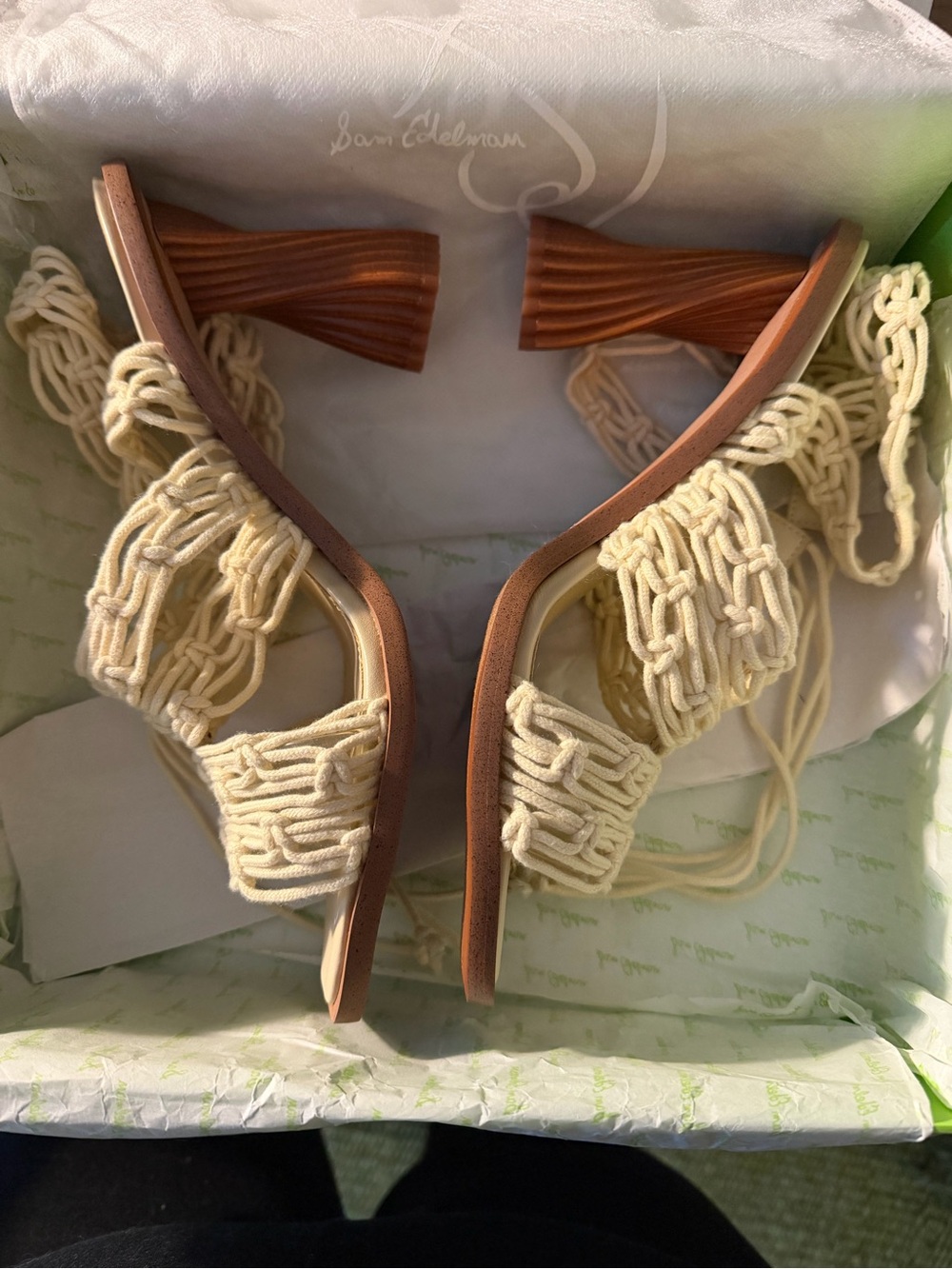 Sam Edelman Cream Braided Ankle-Tie Heels - Picture 13 of 15